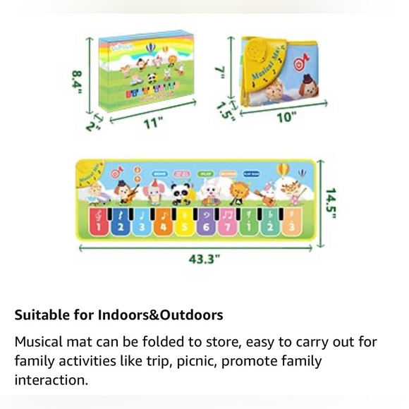 Baby Toddler Piano Mat with 38 Sounds for Boys Girls (5 Sheet Music Included) - Picture 7 of 11